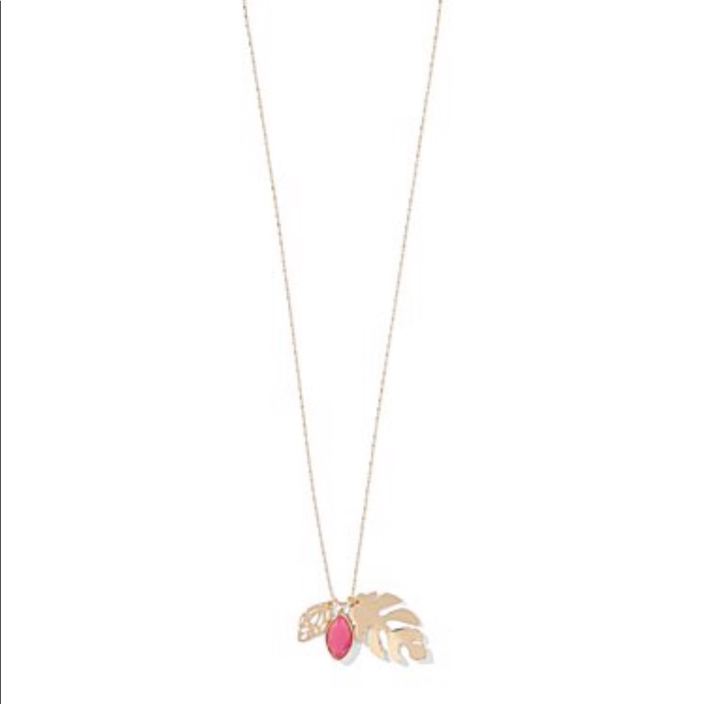 Pink  palm leaf long statement necklace - Picture 3 of 4